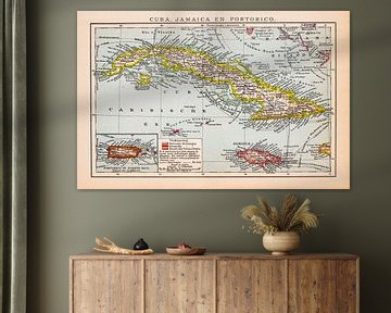 Vintage kaart Cuba, Jamaica en Porto Rico van Studio Wunderkammer
