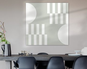 Modern abstract geometric art in sage green and off white no. 5 by Dina Dankers