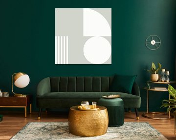 Modern abstract geometric art in sage green and off white no. 8 by Dina Dankers