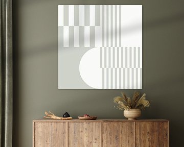 Modern abstract geometric art in sage green and off white no. 9 by Dina Dankers