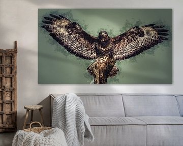 Buizerd - Roofvogel - in digital art uitvoering van Gianni Argese