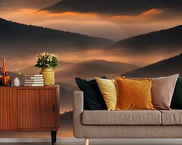 Foggy sunrise hilly landscape by Anton de Zeeuw