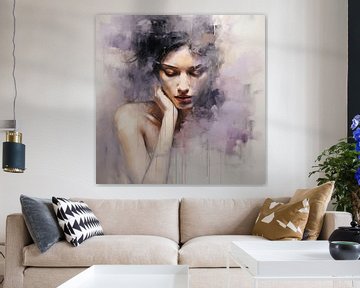 Contemplation douce | Portrait Mauve Art sur Peinture Abstraite