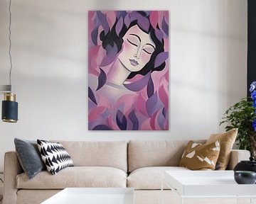 Portrait Rose Violet sur Peinture Abstraite