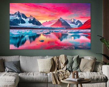 Coucher de soleil avec glace et montagnes sur Mustafa Kurnaz