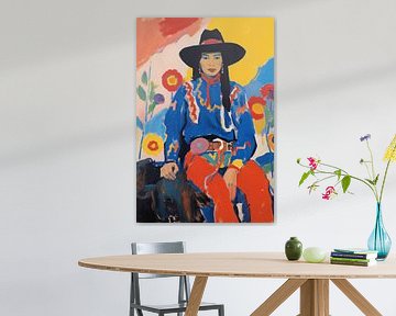 Bunte Cowboy-Pose | Modernes Porträt von Abstraktes Gemälde