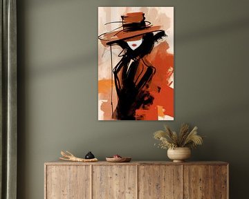 Dame mit Hut | Modernes Porträt von ARTEO Gemälde