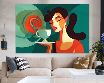 Dame mit Tasse | Modernes Art Deco von ARTEO Gemälde