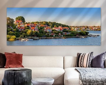 Red Swedish cottages during the Golden Hour by Adelheid Smitt