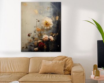 Flowers against an abstract background in wabi-sabi style by Carla Van Iersel