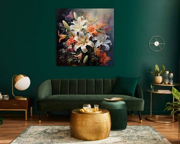 Lelie bloemen in olieverf stijl kleurrijk