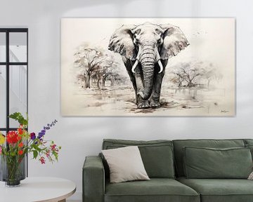 pentekening van een olifant van Gelissen Artworks