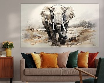 pentekening van een olifant van Gelissen Artworks