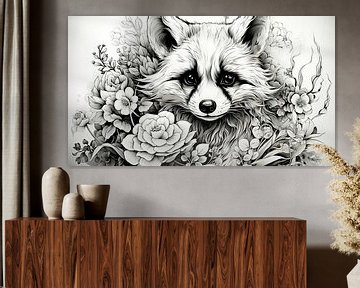 pen drawing of a raccoon by Gelissen Artworks