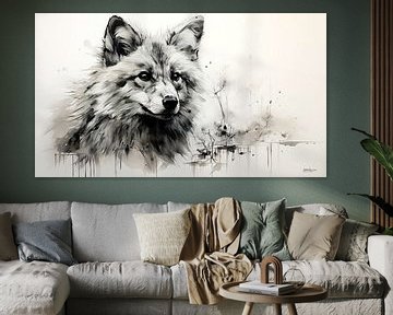 pentekening van een wolf van Gelissen Artworks