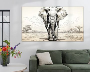 pentekening van een olifant van Gelissen Artworks