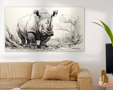 dessin à la plume d'un rhinocéros sur Gelissen Artworks