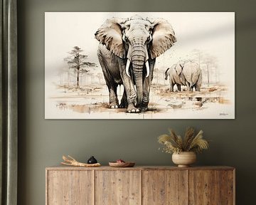 pentekening van een olifant van Gelissen Artworks