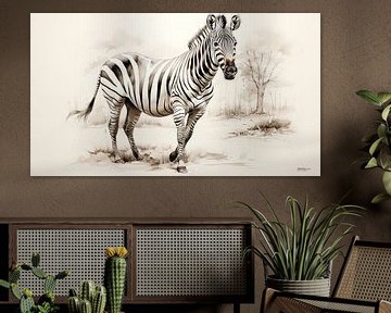 pentekening van een zebra van Gelissen Artworks