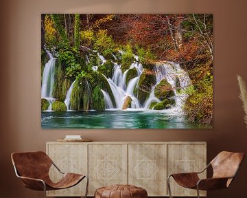 petite cascade dans une forêt colorée