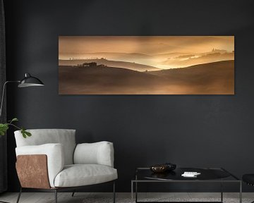 Toscaans landschap in sfeervol ochtendlicht van Voss Fine Art Fotografie