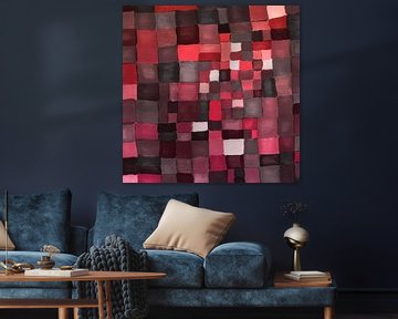Geïnspireerd door Paul Klee Kleurrijke abstracte kunst in warm bruin, rood, paars, grijs en wit