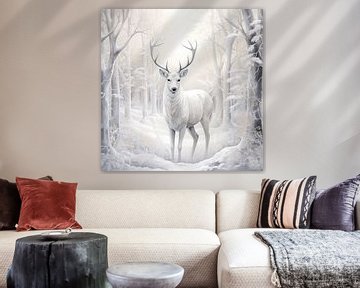 Portrait d'un cerf dans un paysage hivernal sur Vlindertuin Art