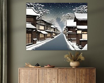 Oude Japanse stad in de sneeuw