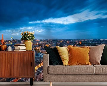 Utrecht stad tijdens het blauwe uurtje vanaf de Domtoren!