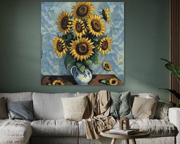 Nature morte aux tournesols dans une cruche en porcelaine sur Anna Marie de Klerk