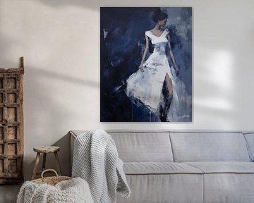Abstract en elegant portret in blauw van Studio Allee