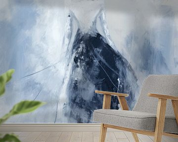 Abstract en elegant portret in blauw en wit van Studio Allee