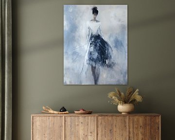 Abstract en elegant portret in blauw en wit van Studio Allee