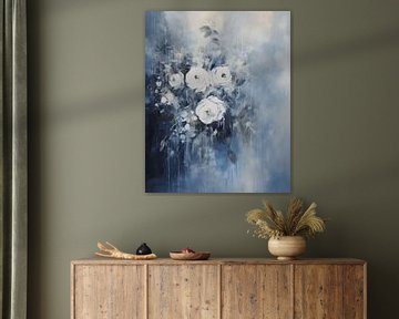 Fleurs abstraites en bleu et blanc sur Carla Van Iersel