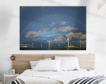 Eemshaven regenboog windmolens van Jan Georg Meijer