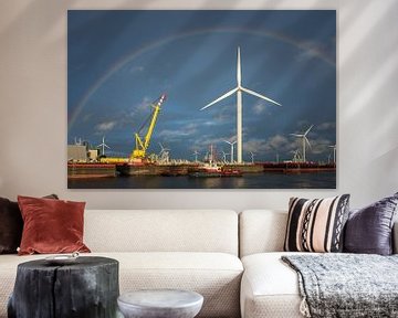 Regenboog Eemshaven windmolen van Jan Georg Meijer