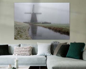 Obdam mill in North Holland in the fog by Bram Lubbers