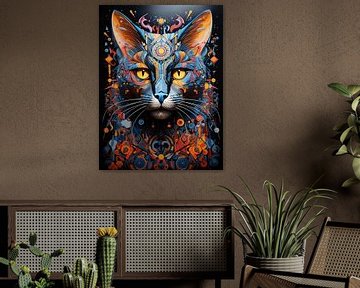 Mystic Cat | orange blue by Eva Lee
