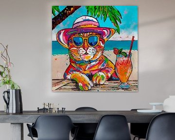 Plaisirs de la plage : Chat cocktail sur Happy Paintings