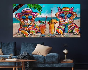 Happy hour: Vrolijke Katten aan de Bar van Happy Paintings