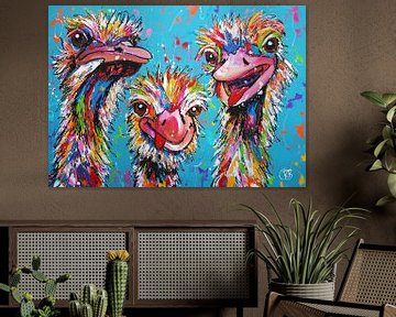 Vrolijk Struisvogel Trio van Happy Paintings