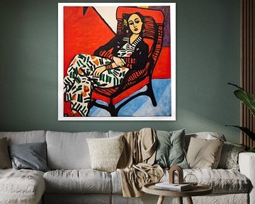 Portrait painting of a woman resting in a chair by Vlindertuin Art