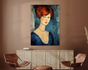 Contemplation bleue | Portrait moderne sur Peinture Abstraite