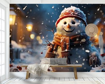 Sneeuwpop in de sneeuw illustratie kerstachtergrond van Animaflora PicsStock