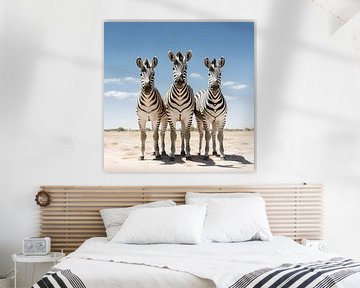 Drie zebra's op een rij van StudioMaria.nl