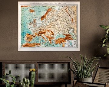 Europe, physics. Vintage map ca. 1900 by Studio Wunderkammer