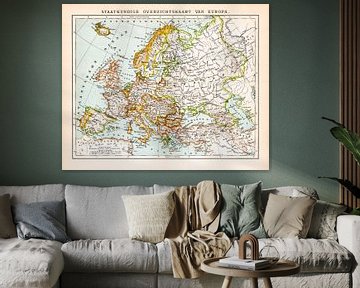 Europe, à l'échelle de l'état. Carte d'époque vers 1900 sur Studio Wunderkammer