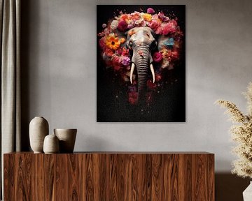 L'éléphant dans la splendeur florale sur Eva Lee