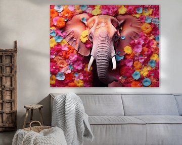 Bloemenexplosie met Olifant | bloemen | kleurrijk van Eva Lee