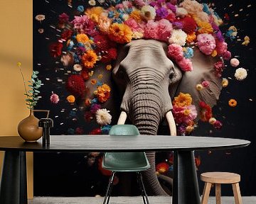 Kunst van Dieren en Bloemen | olifant | kleurrijk